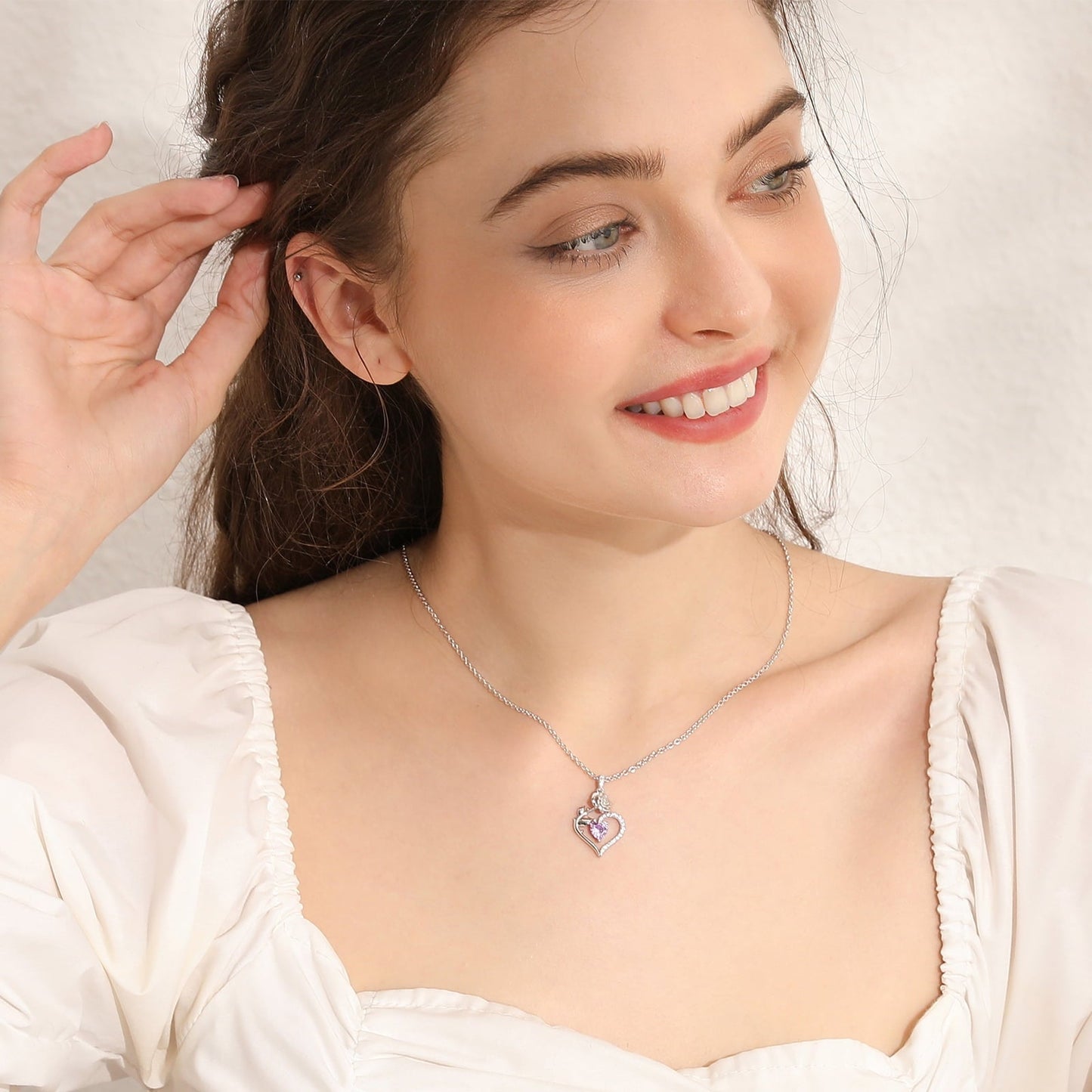 Beautlace 925 Sterling Silver Rose Heart Birthstone Necklace – Gift for Women, Mom, Wife