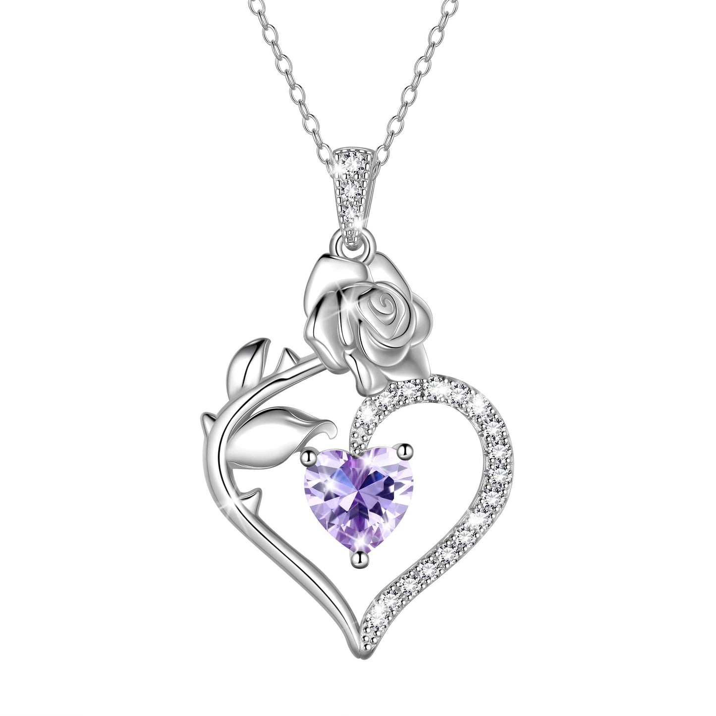 Beautlace 925 Sterling Silver Rose Heart Birthstone Necklace – Gift for Women, Mom, Wife