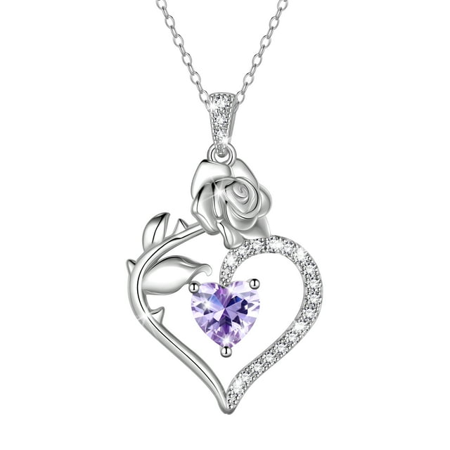 Beautlace 925 Sterling Silver Rose Heart Birthstone Necklace – Gift for Women, Mom, Wife