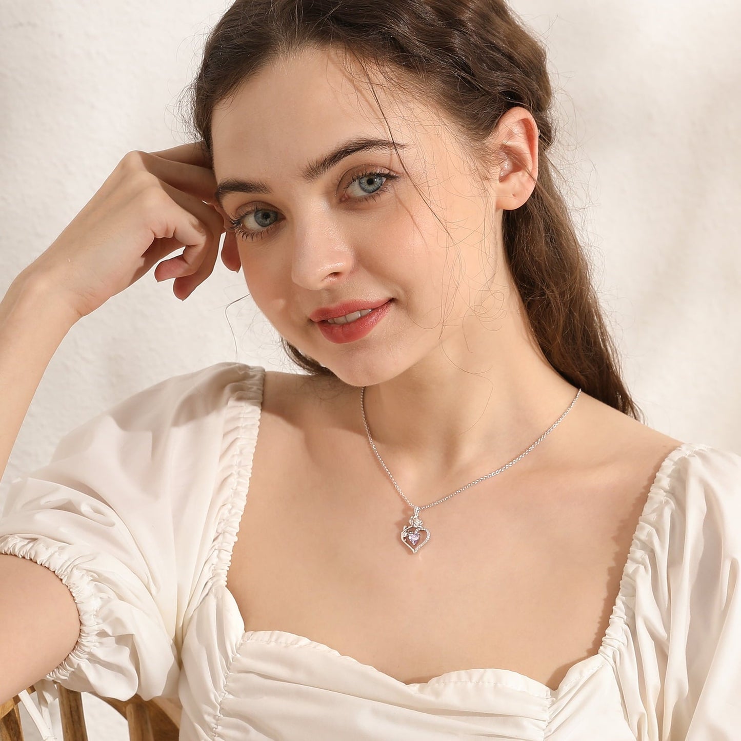 Beautlace 925 Sterling Silver Rose Heart Birthstone Necklace – Gift for Women, Mom, Wife