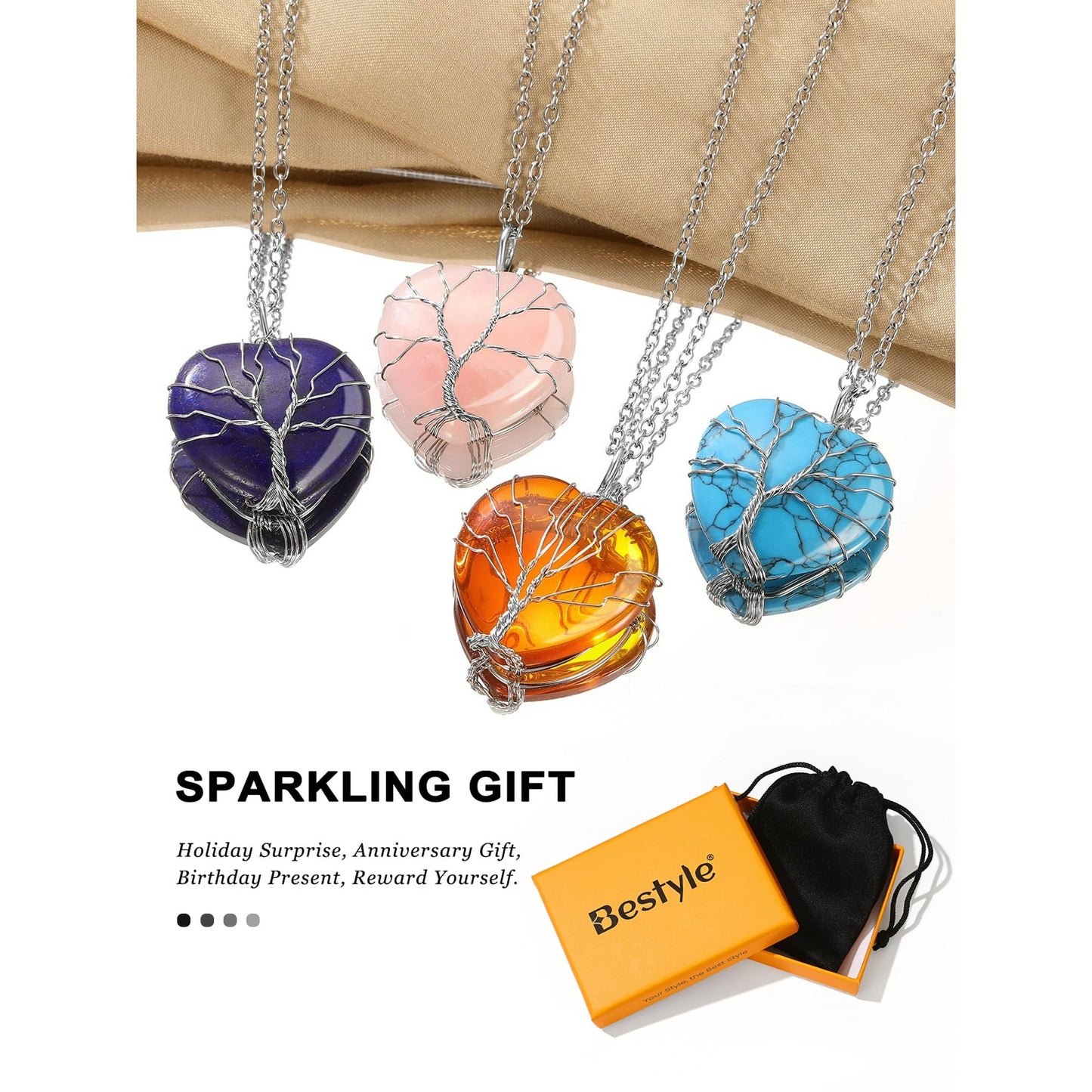 Bestyle Crystal Tree of Life Necklace – June Birthstone Moonstone Pendant Gift for Women