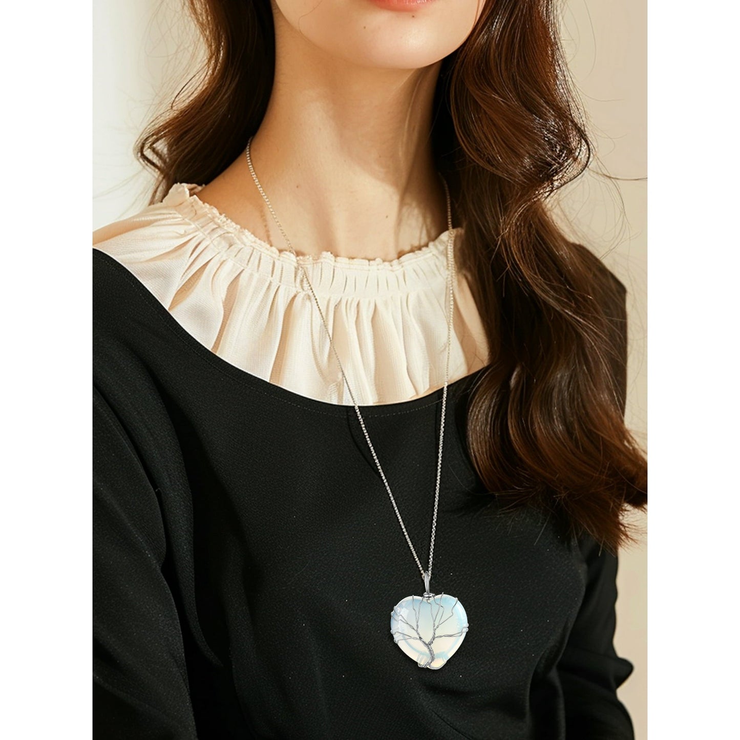 Bestyle Crystal Tree of Life Necklace – June Birthstone Moonstone Pendant Gift for Women