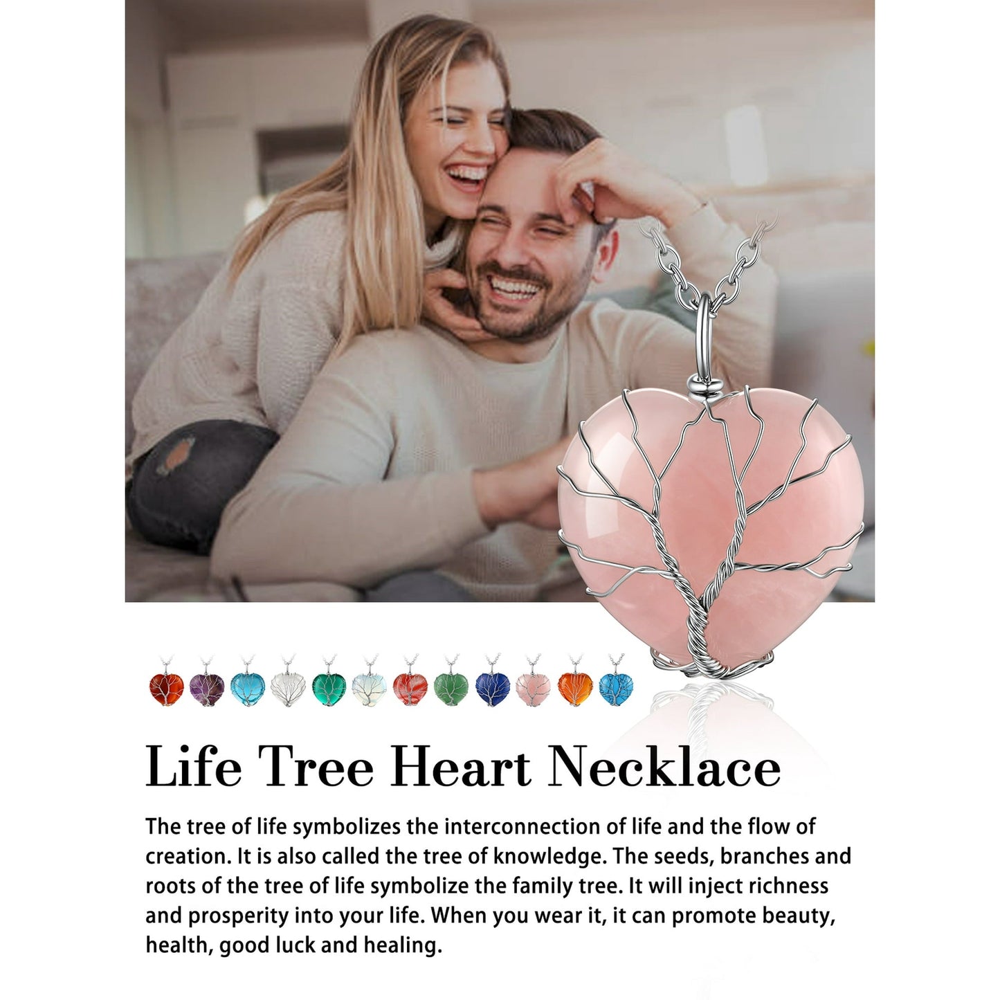 Bestyle Crystal Tree of Life Necklace – June Birthstone Moonstone Pendant Gift for Women