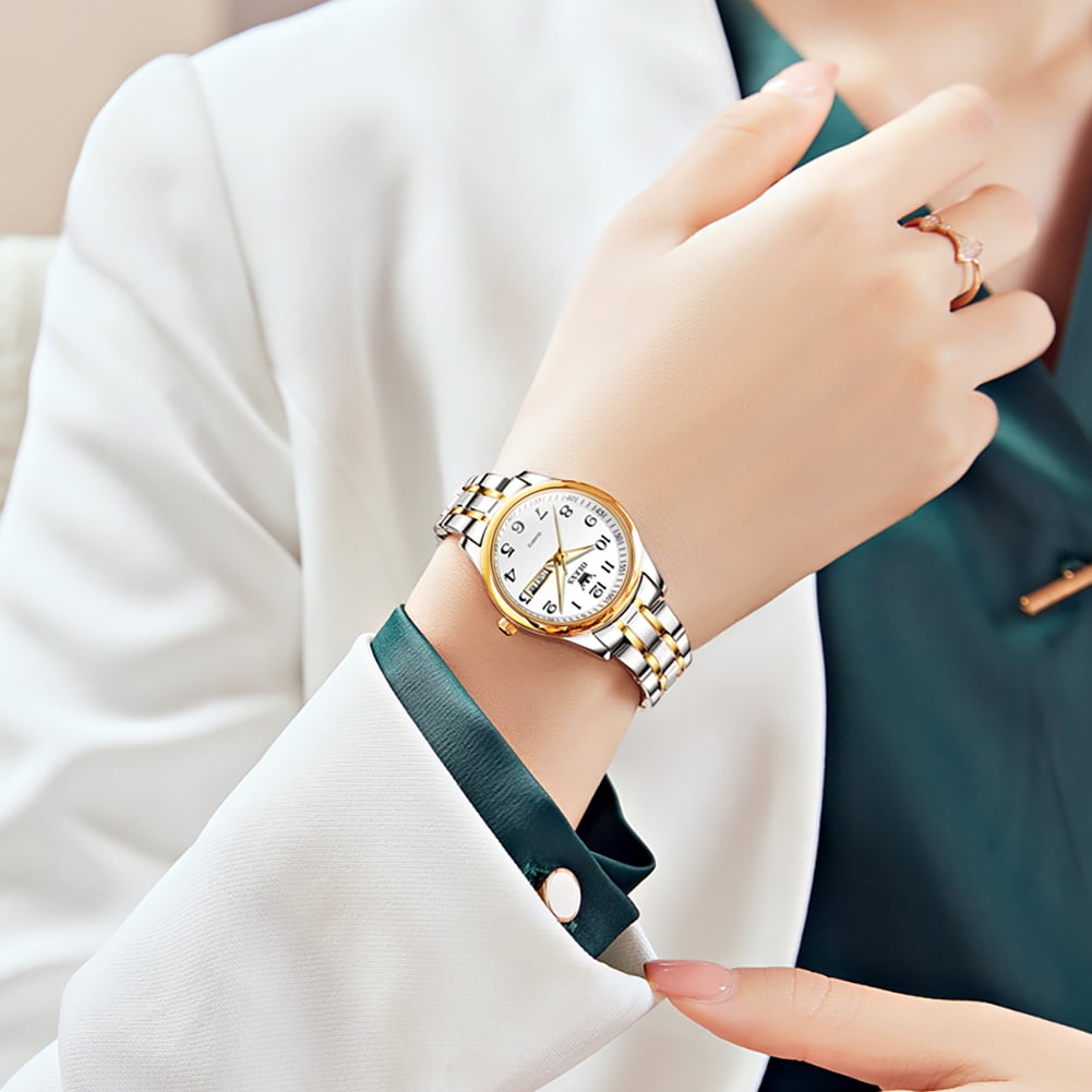OLEVS Women Watches Business Dress Female Ladies for Small Wrist Watch Gold Plated Silver Tone Stainless Steel Band Analog Quartz Waterproof Lady Watches