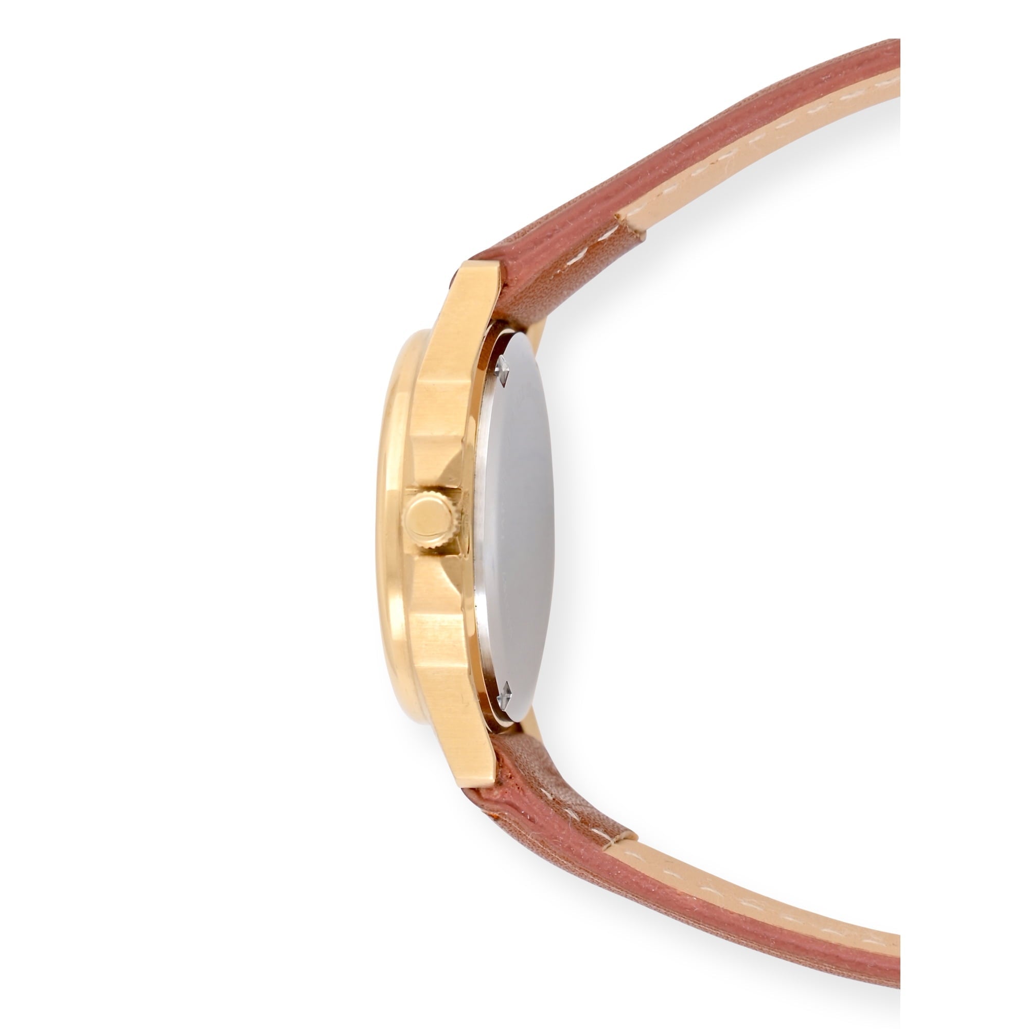 Time & Tru Ladies' Gold Tone Watch with PU Brown Strap and Date Function, 26.5 MM