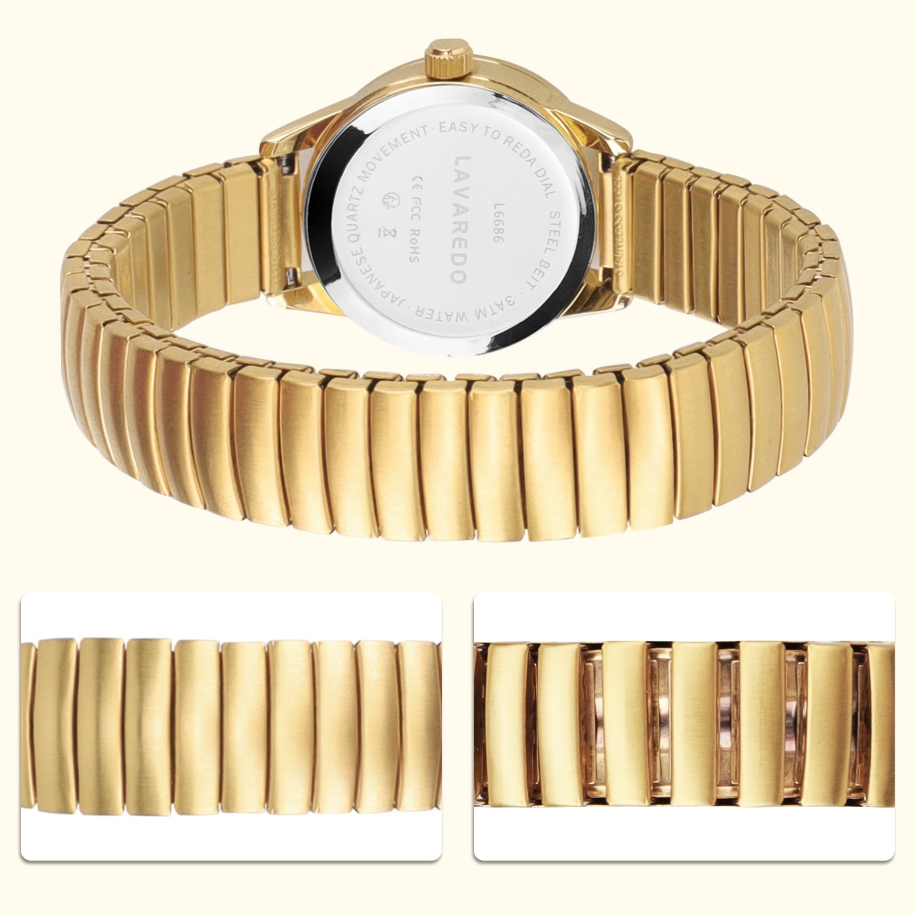 Gold Watches for Women Easy Reader Analog Ladies Quartz Watches with Stainless Steel Expansion Band, Waterproof Watches Gift For Women