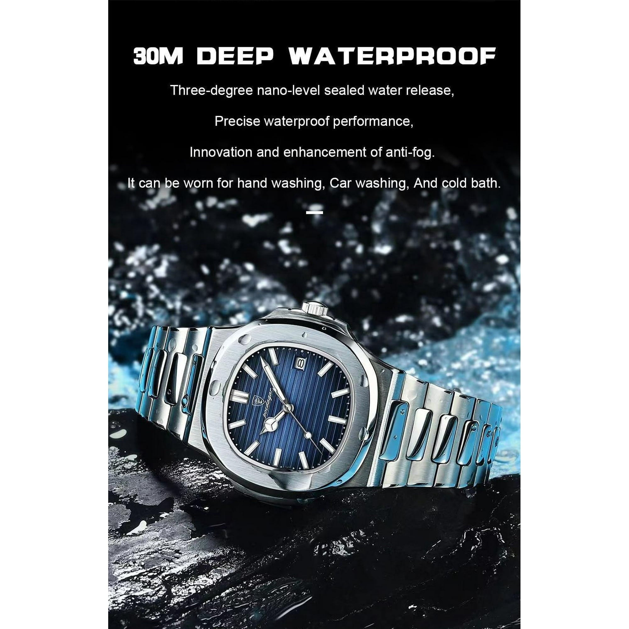 POEDAGAR New Luxury Rose Gold Quartz Watch for Men Stainless Steel Sports Waterproof Luminous Date Fashion Square Men's Watches