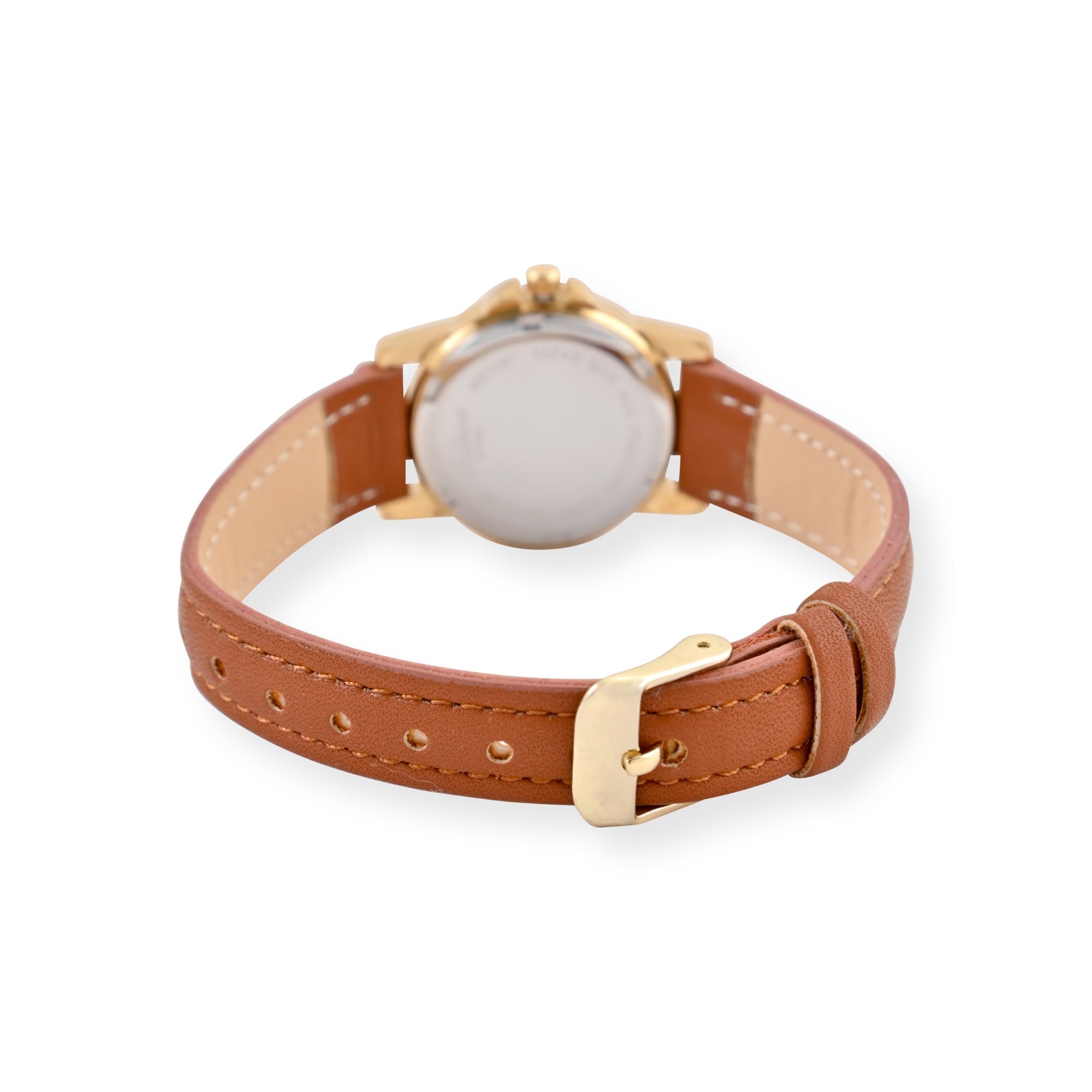 Time & Tru Ladies' Gold Tone Watch with PU Brown Strap and Date Function, 26.5 MM