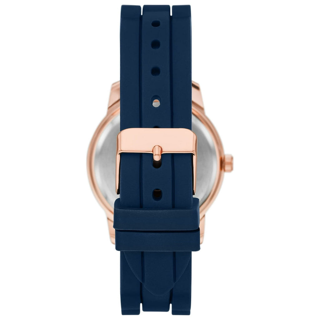 Time & Tru Women's Wristwatch: Rose Gold Case, Blue Bezel, Easy Read Dial, Silicone Strap (FMDOTT073)