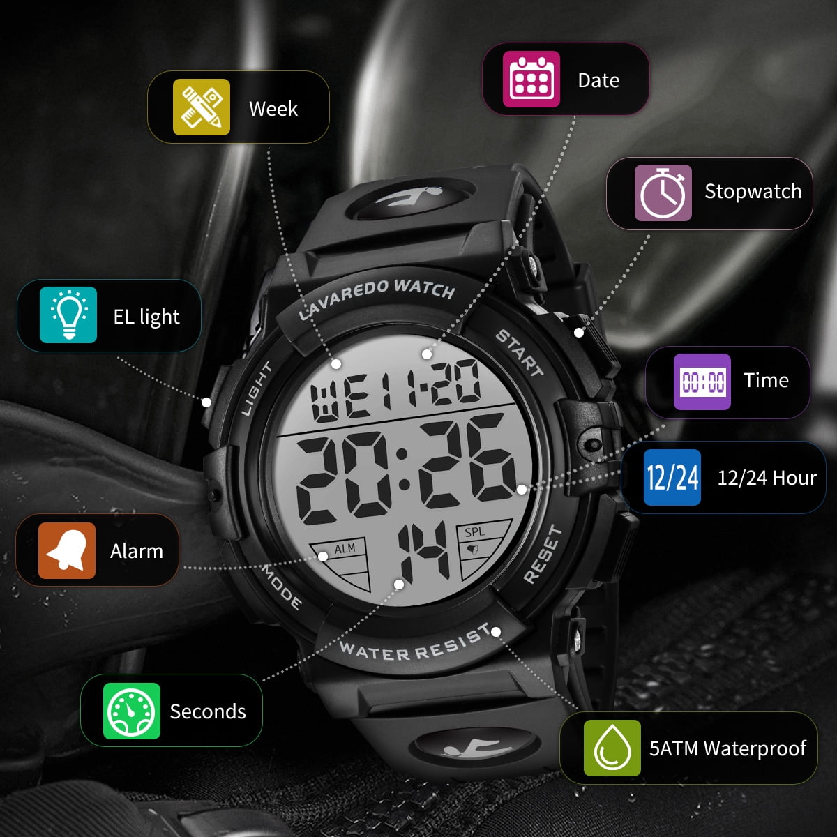 Watches for Man Digital Watches Waterproof Sport Watch with LED Backlight, Running Sports Digital Watch Gifts for Man Father's Day Gift