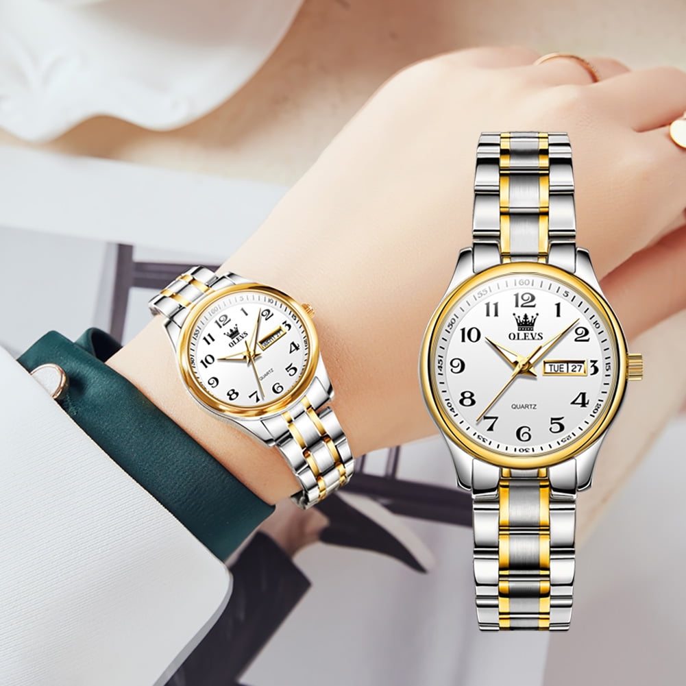 OLEVS Women Watches Business Dress Female Ladies for Small Wrist Watch Gold Plated Silver Tone Stainless Steel Band Analog Quartz Waterproof Lady Watches