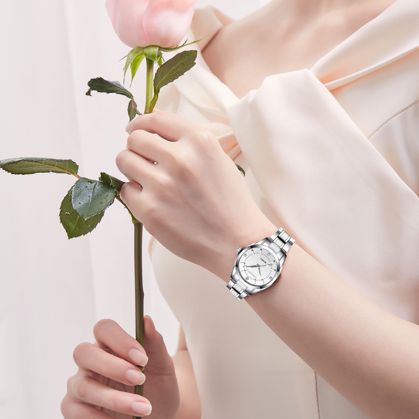 Bomieux Women Watch Quartz Lady Wristwatch with Solid Stainess Steel Band Luminous Pointer 3ATM Waterproof Watch Gift for Woman