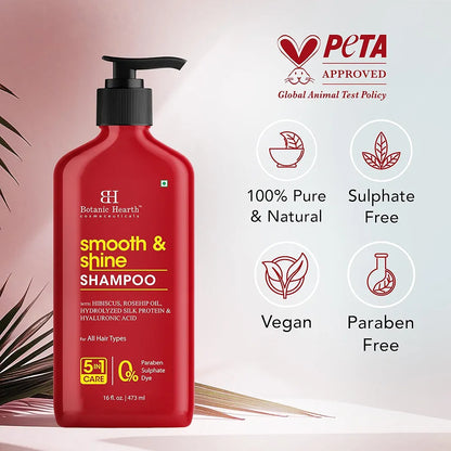 Botanic Hearth Smooth & Shine Shampoo – Hibiscus, Rosehip Oil, Hydrolyzed Silk Protein & Hyaluronic Acid – Paraben & Sulfate Free – 16 fl oz