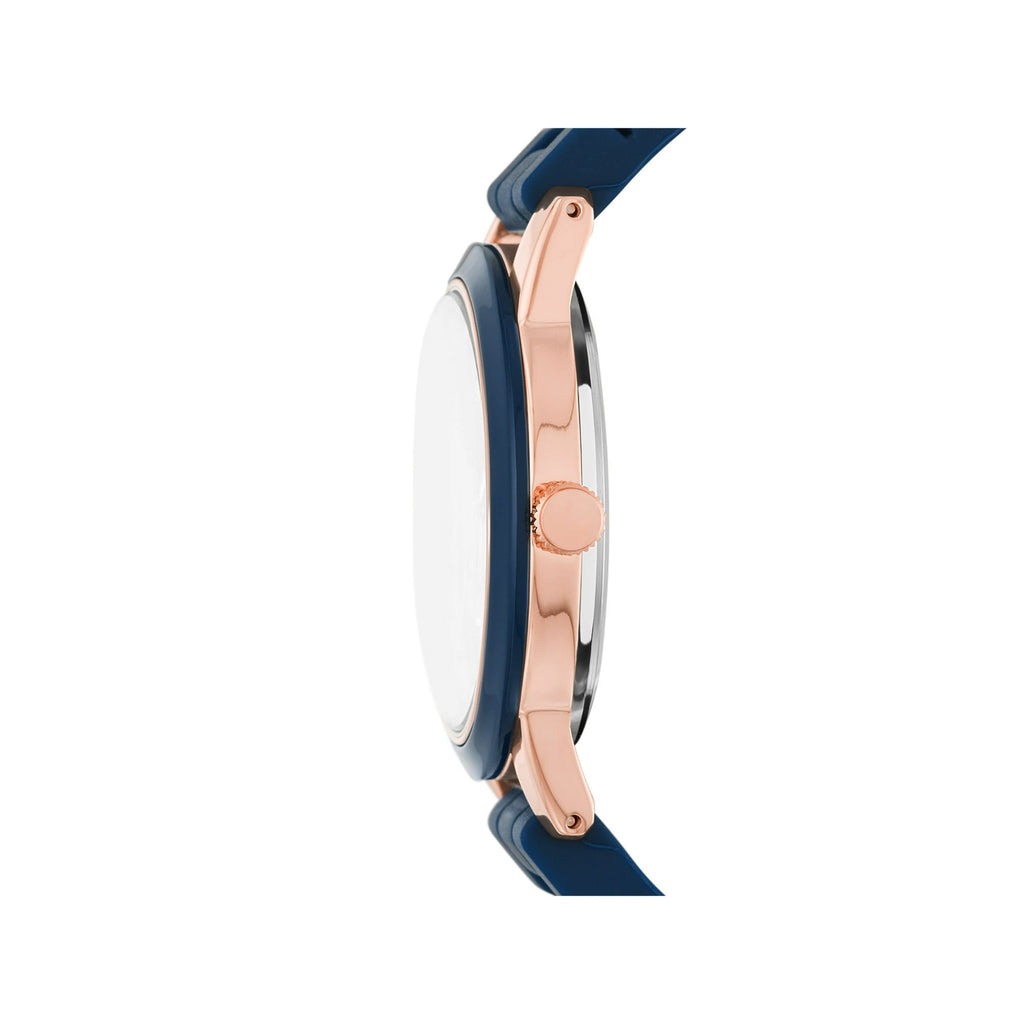 Time & Tru Women's Wristwatch: Rose Gold Case, Blue Bezel, Easy Read Dial, Silicone Strap (FMDOTT073)