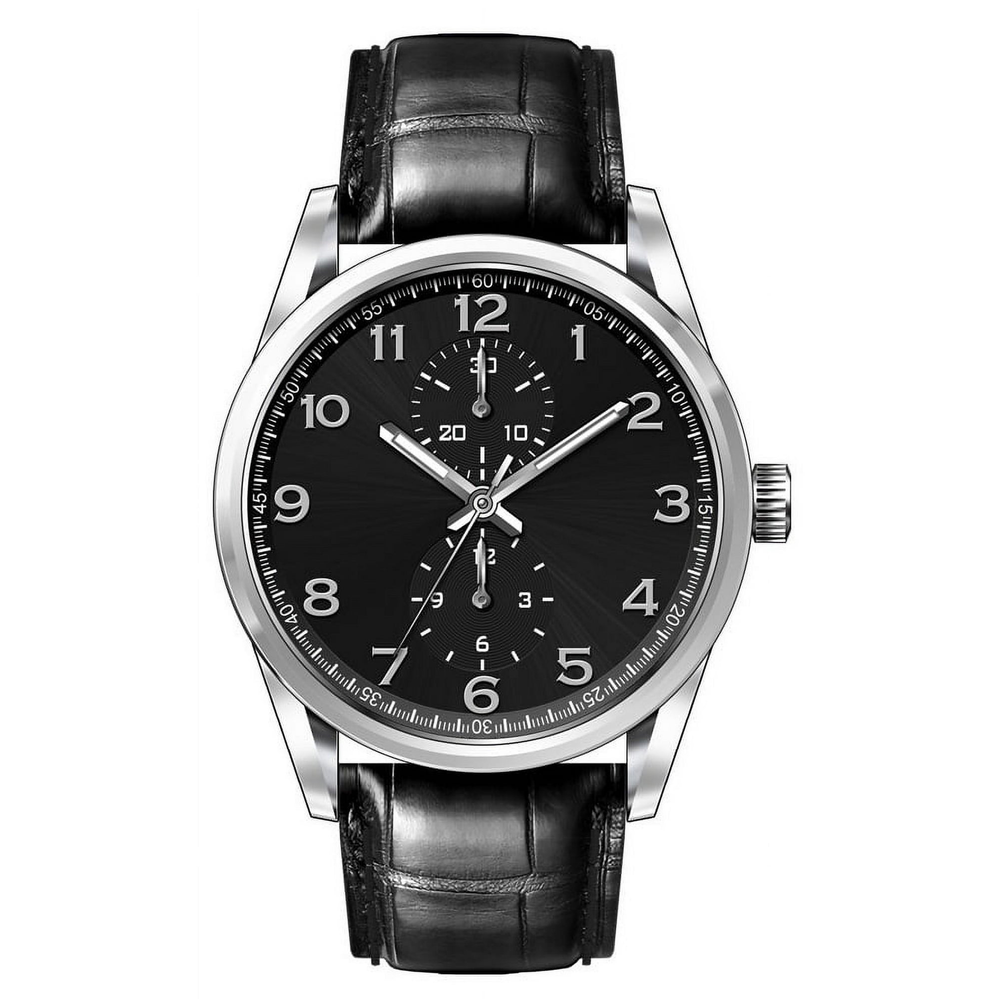 George 41MM Men's Silver Tone Black Dial Easy Read Strap Black Watch