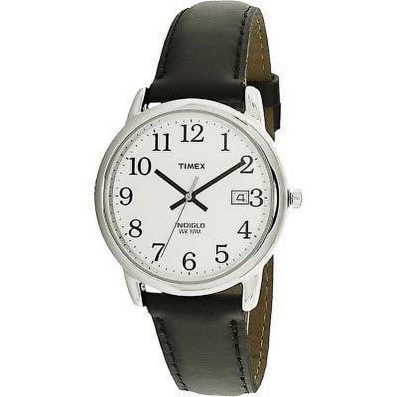 Timex Men's Easy Reader Date Black/Silver/White 35mm Casual Watch, Leather Strap