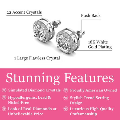 Cate & Chloe Ariel 18k White Gold Halo Stud Earrings with Simulated Diamonds – Gift for Women