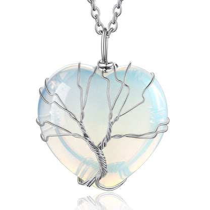 Bestyle Crystal Tree of Life Necklace – June Birthstone Moonstone Pendant Gift for Women