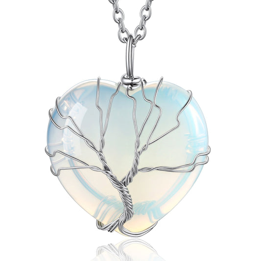 Bestyle Crystal Tree of Life Necklace – June Birthstone Moonstone Pendant Gift for Women