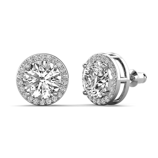 Cate & Chloe Ariel 18k White Gold Halo Stud Earrings with Simulated Diamonds – Gift for Women