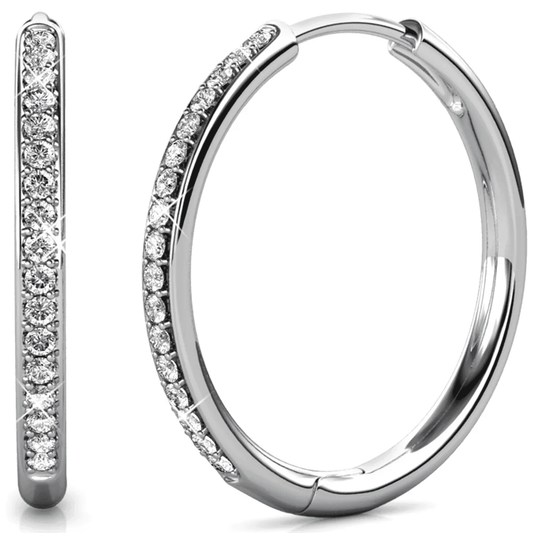Cate & Chloe Bianca 18k White Gold Hoop Earrings with Swarovski Crystals – 25mm for Women