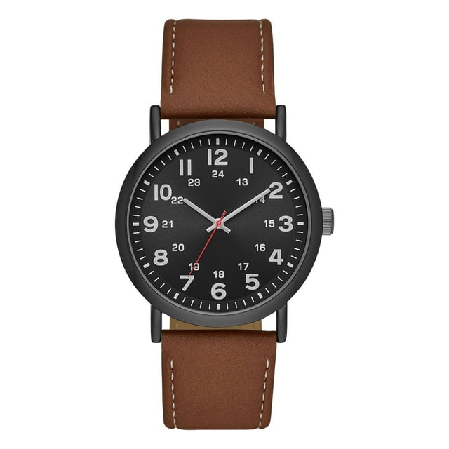 GEORGE Men's Watch: Bronze Case, Easy-to-Read Black Dial, Cognac Vegan Leather Strap (FMDOGE009)