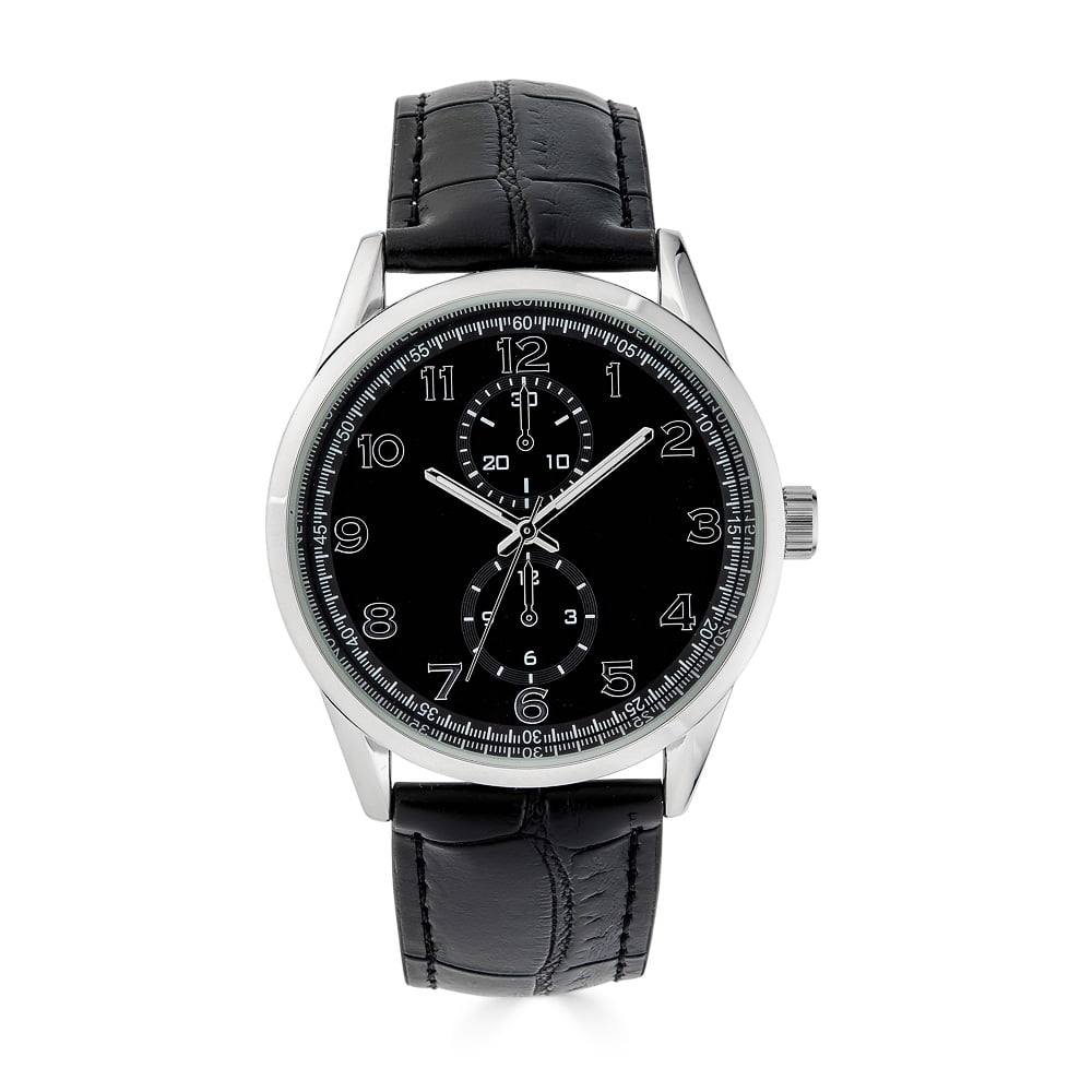 George 41MM Men's Silver Tone Black Dial Easy Read Strap Black Watch