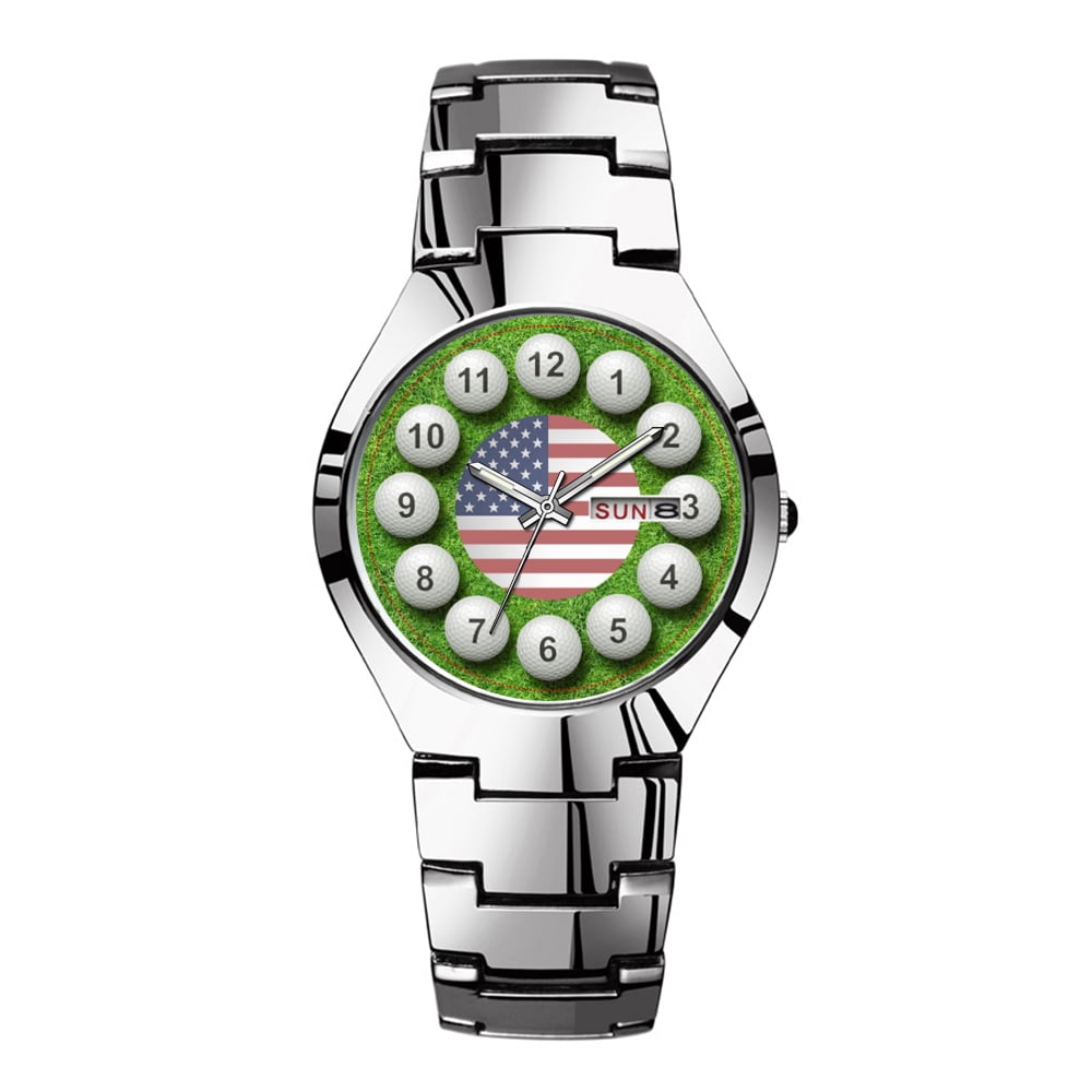 Mens Watches Silvery Steel Band Top Brand Waterproof Japan Quartz Watch Christmas Men Business Clock US Golf Balls Timepiece Watches