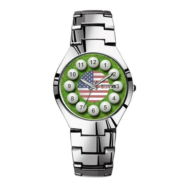 Mens Watches Silvery Steel Band Top Brand Waterproof Japan Quartz Watch Christmas Men Business Clock US Golf Balls Timepiece Watches