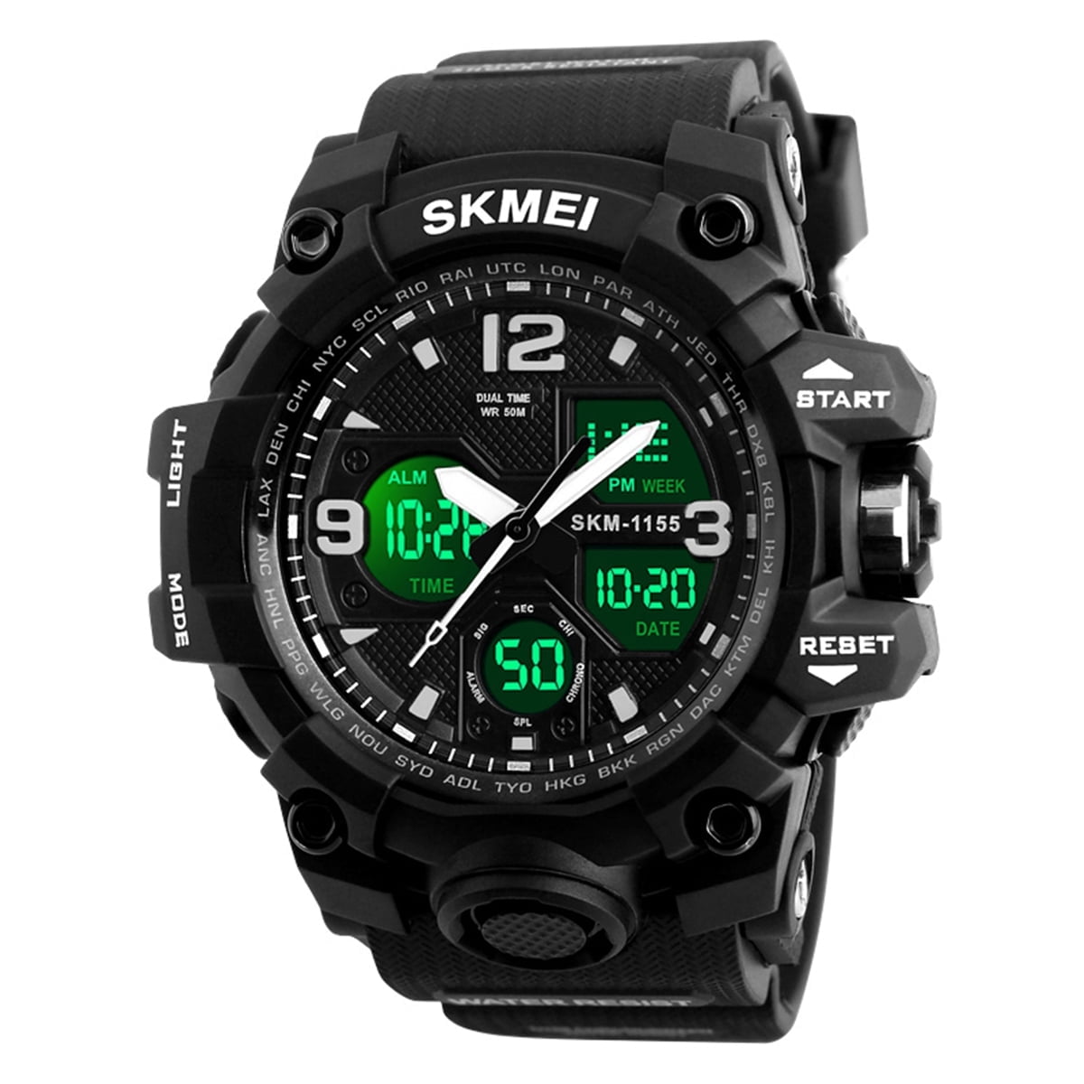 SKMEI Men's Military Watch, Waterproof Watches for Men with Stopwatch Alarm LED Back Light Sports Watch, Black