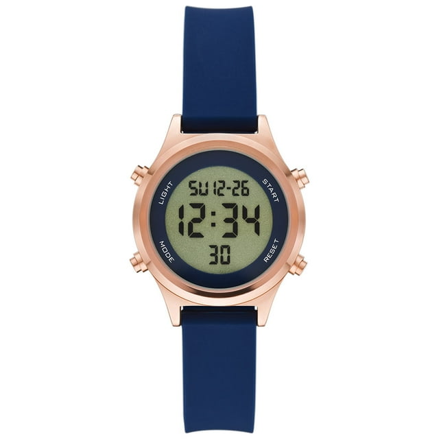 Time and Tru Women's Digital Wristwatch: Rose Gold Tone Round Case, Navy Blue Soft Silicone Band (FMDOTT085)