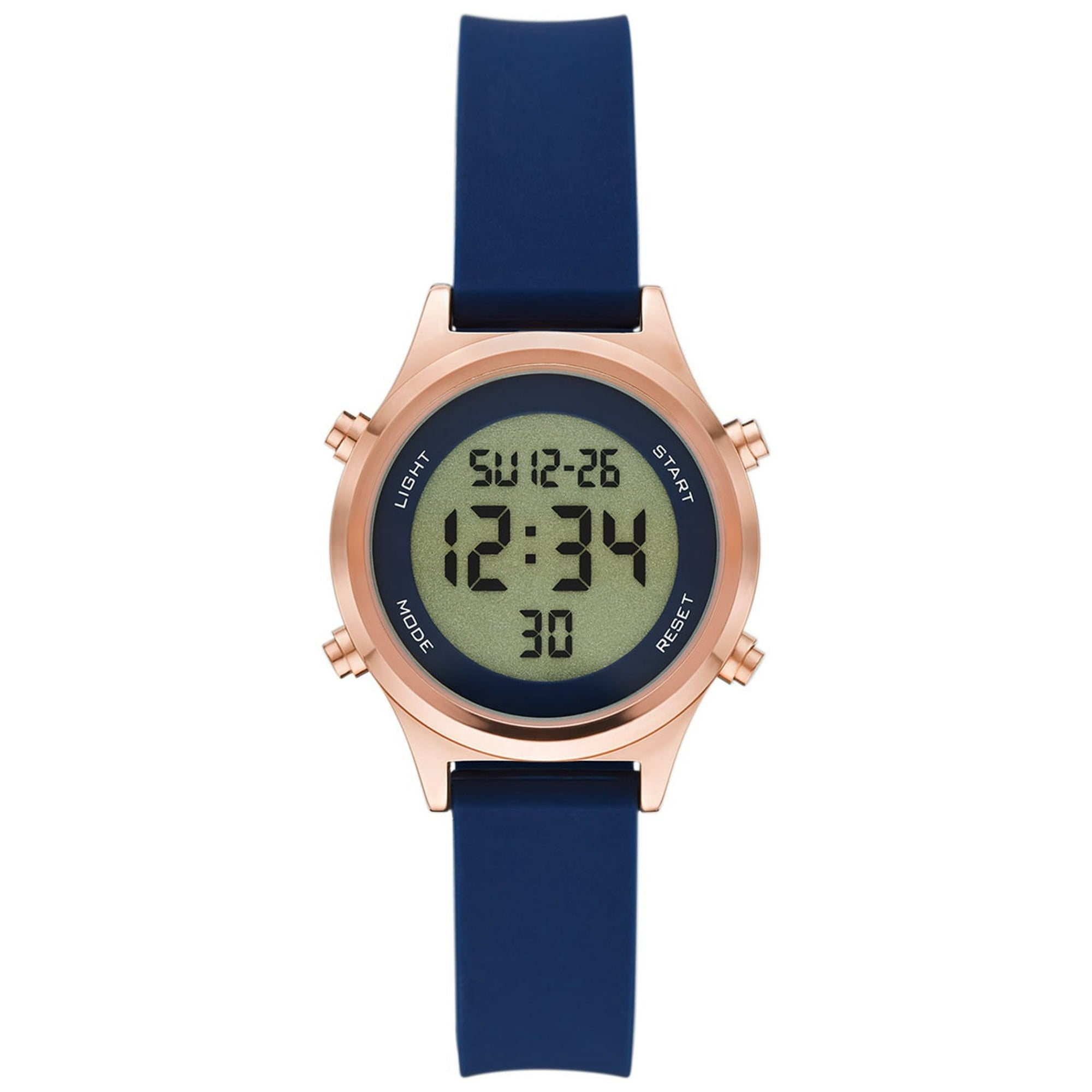 Time and Tru Women's Digital Wristwatch: Rose Gold Tone Round Case, Navy Blue Soft Silicone Band (FMDOTT085)