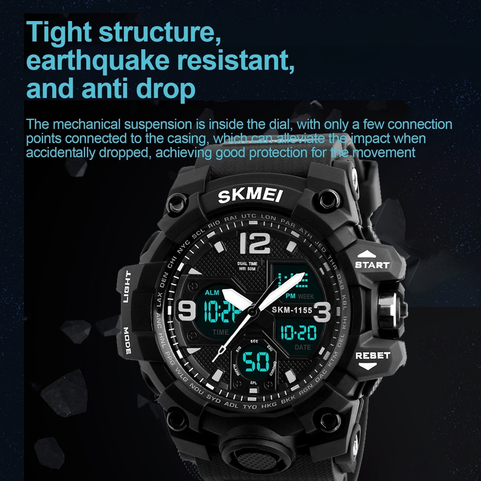 SKMEI Men's Military Watch, Waterproof Watches for Men with Stopwatch Alarm LED Back Light Sports Watch, Black