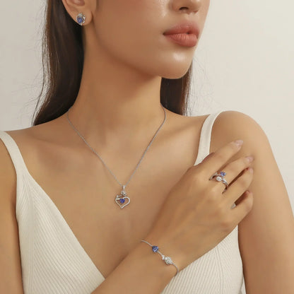 Beautlace Rose Heart Jewelry Set – December Birthstone 925 Sterling Silver Necklace, Earrings, Ring & Bracelet Gift for Women