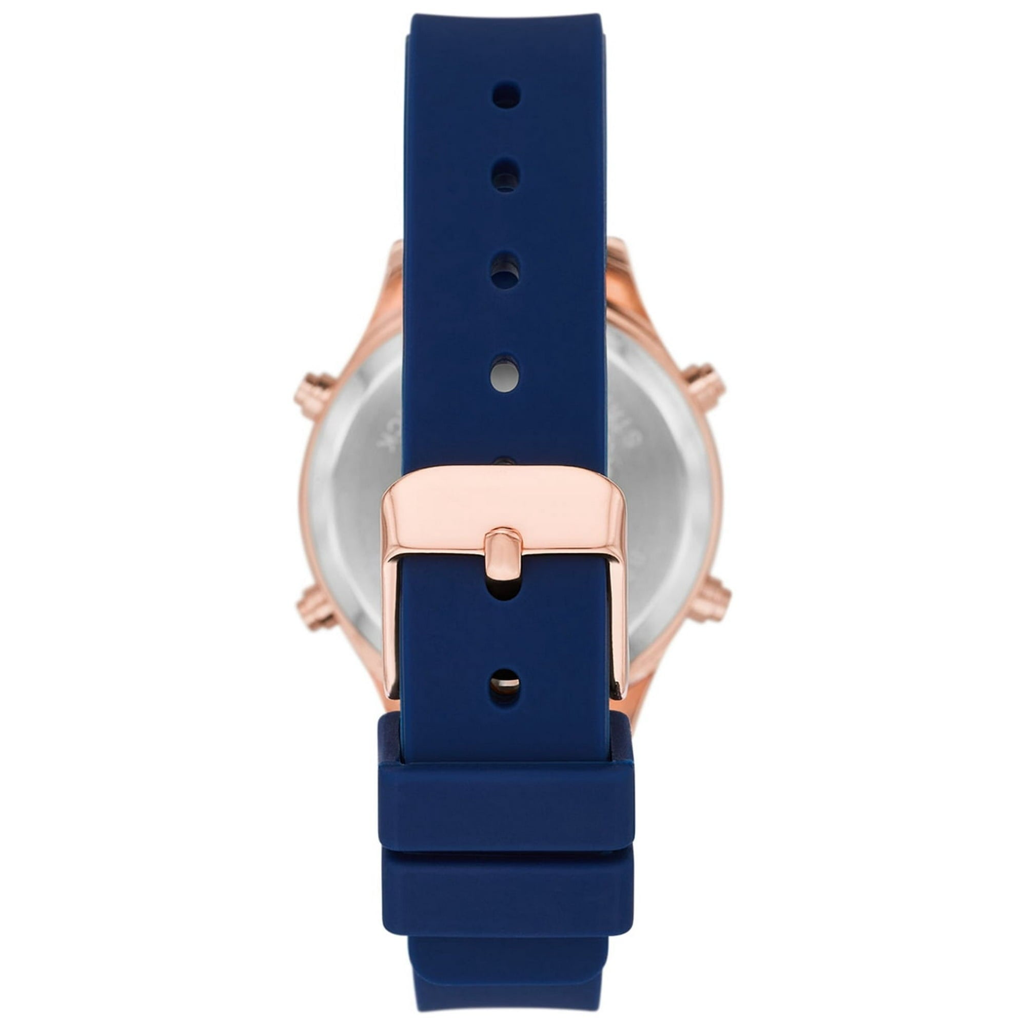 Time and Tru Women's Digital Wristwatch: Rose Gold Tone Round Case, Navy Blue Soft Silicone Band (FMDOTT085)