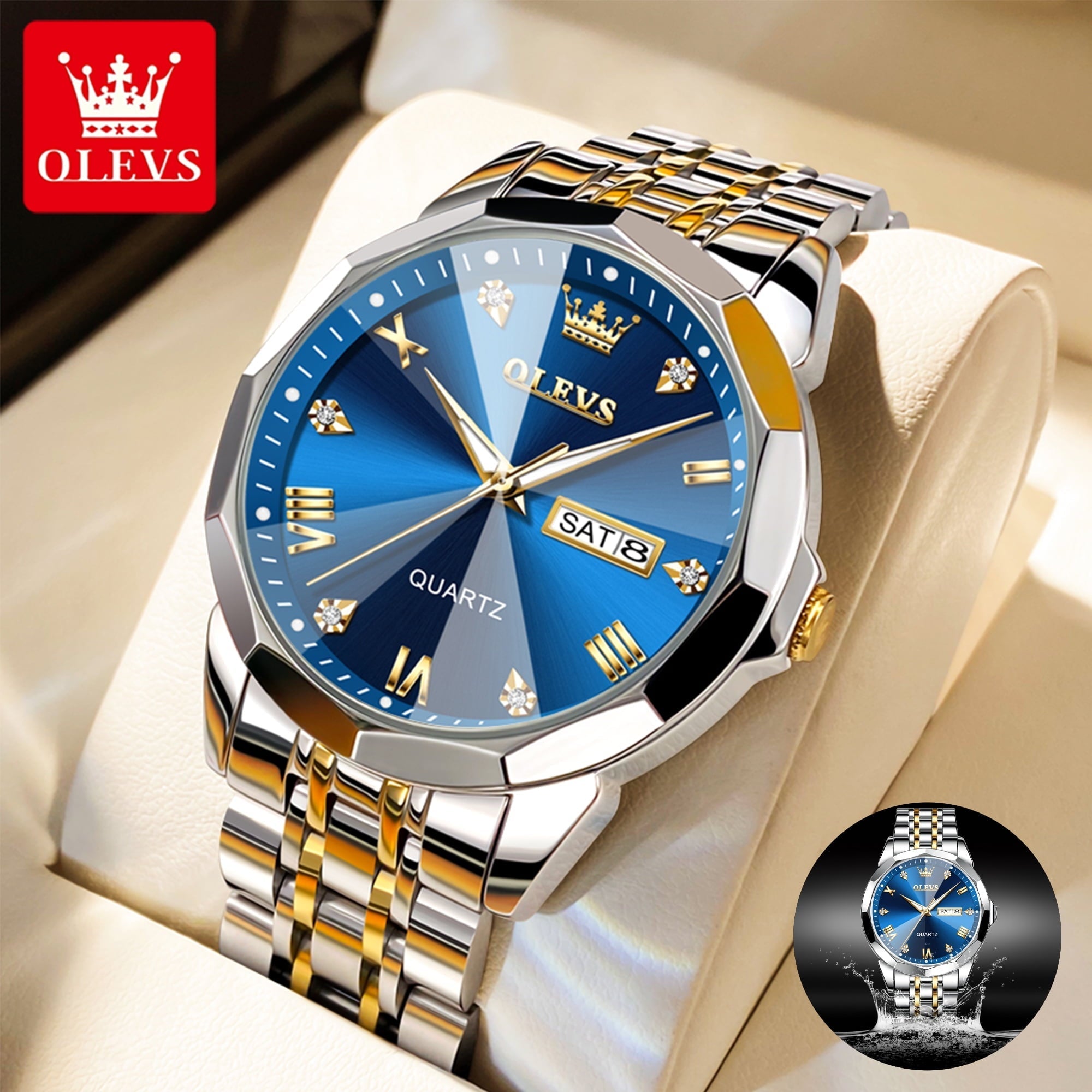 OLEVS Watches for Men Business Dress Analog Quartz Two Tone Gold Plated Stainless Steel Classic Waterproof Luminous Date Casual Mens Wrist Watches Reloj Para Hombre