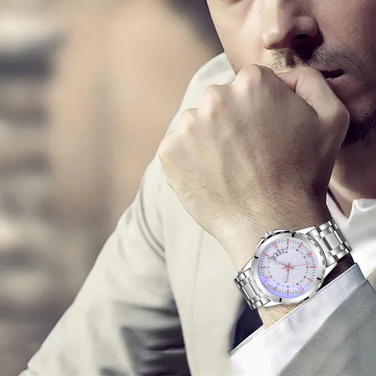 Obersheen Watches for Men Mens Watches Men's Classic Casual Quartz Watch Night Light Hand Stainless Business Steel Strap Roman Numerals Date Watch