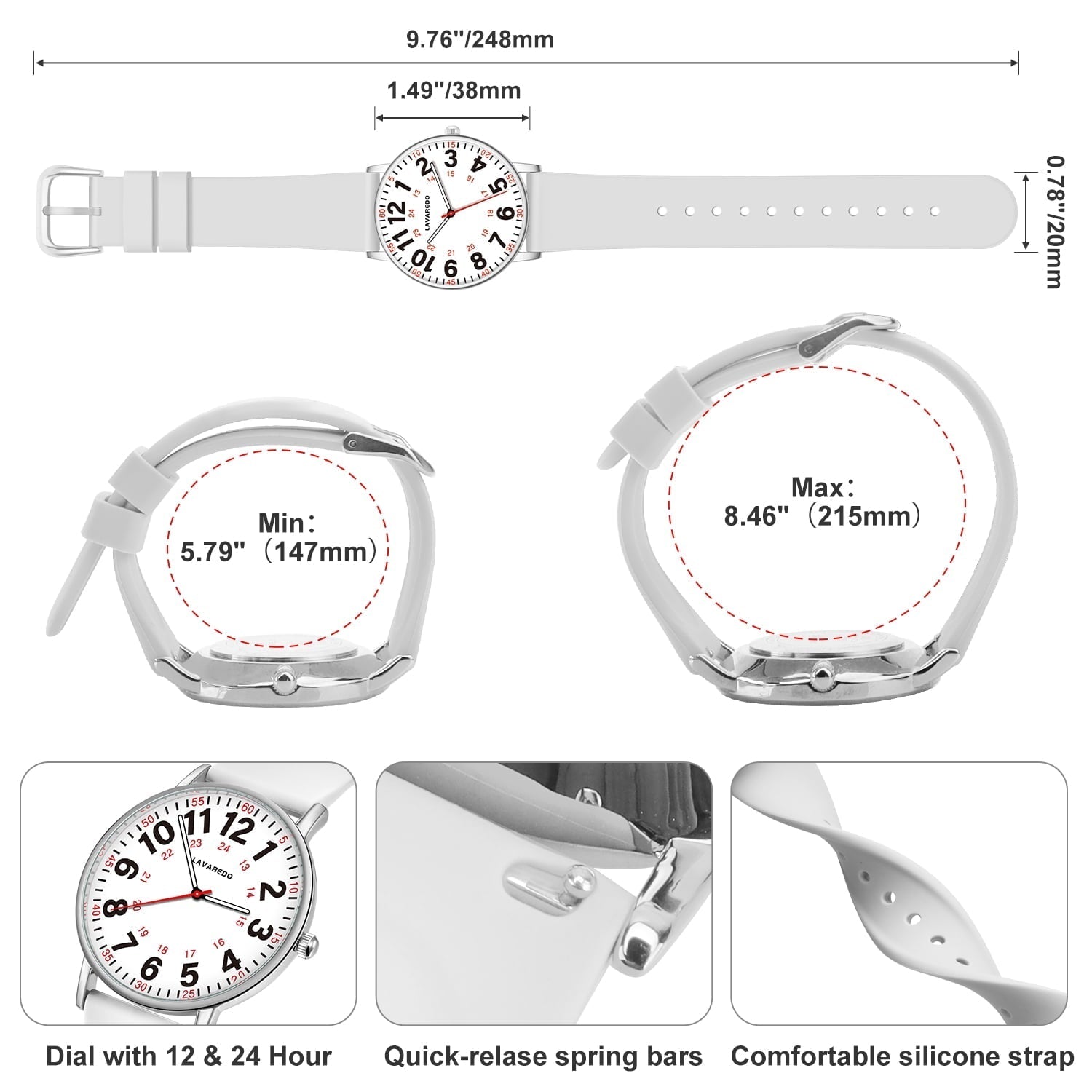 Watches for Women Ultra-Thin Waterproof Nurse Watch with Silicone Band,Military Time Luminous Easy Read Dial Watch Birthday Gift for Women Men