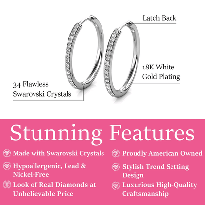 Cate & Chloe Bianca 18k White Gold Hoop Earrings with Swarovski Crystals – 25mm for Women