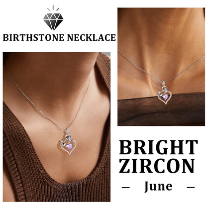 Beautlace 925 Sterling Silver Rose Heart Birthstone Necklace – Gift for Women, Mom, Wife