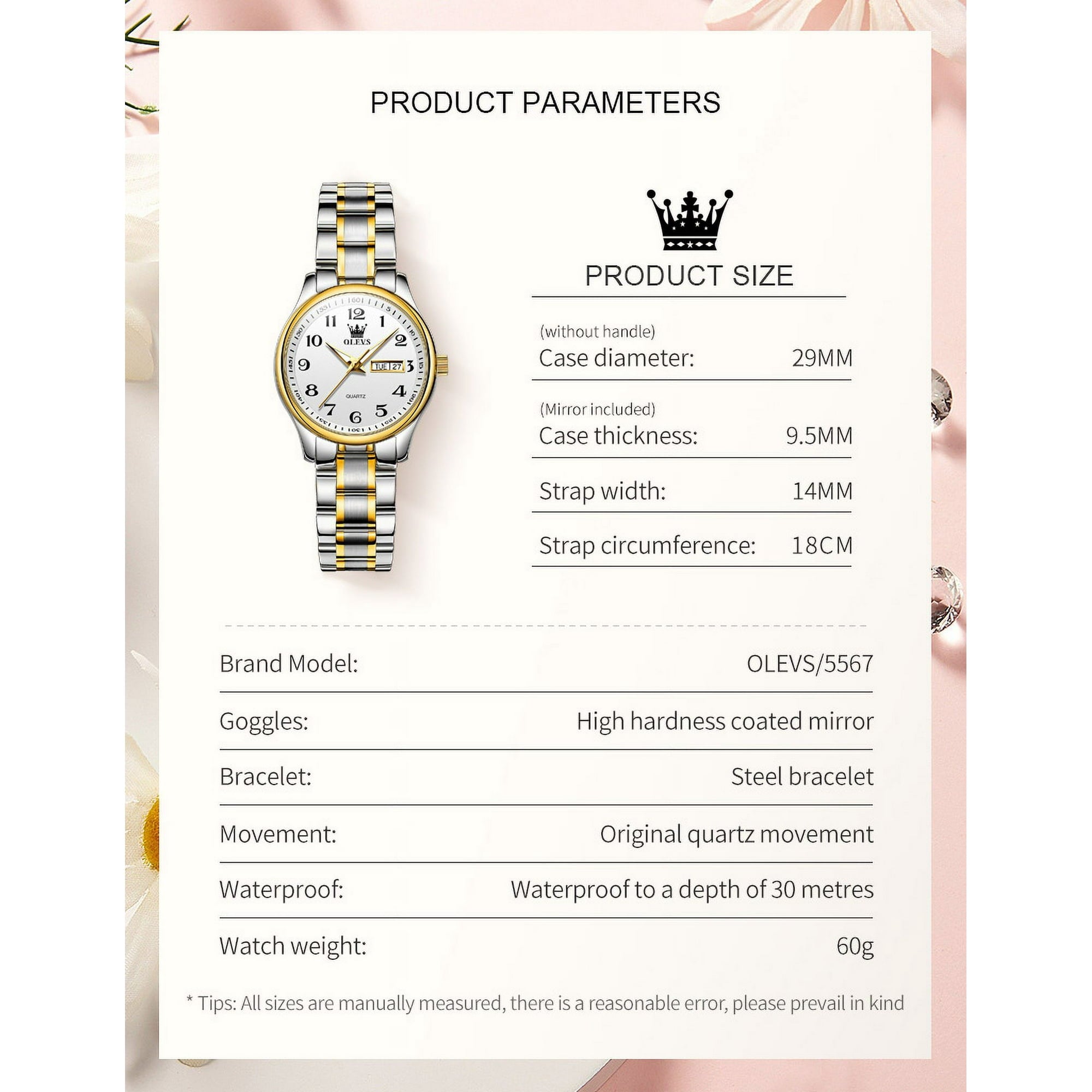 OLEVS Women Watches Business Dress Female Ladies for Small Wrist Watch Gold Plated Silver Tone Stainless Steel Band Analog Quartz Waterproof Lady Watches